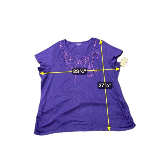 Coldwater Creek NWT Purple Sequin Embellished Short Sleeve Ruched Top Sz 3X - Picture 8 of 12